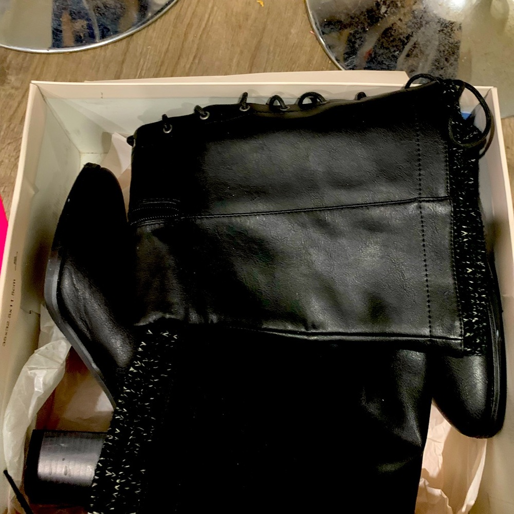 Tall sweater detailed lace up bootie w/zipper